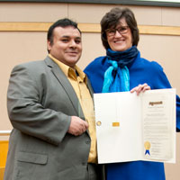Healthy Kids Sonoma County receiving their Jefferson Award from Supervisor Brown